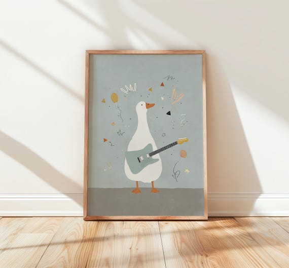 Goose With Guitar Art Whimsical Animal Musician Fun Nursery Decor Playful Print Unique Wall 72