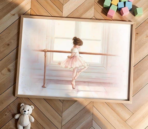 Little Ballerina Art Charming Watercolor Ballet Practice Kids Room Decor Dance Studio Wall Nursery 5