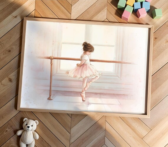 Little Ballerina Watercolor Poster Pink Tutu Ballet Barre Kids Room Decor