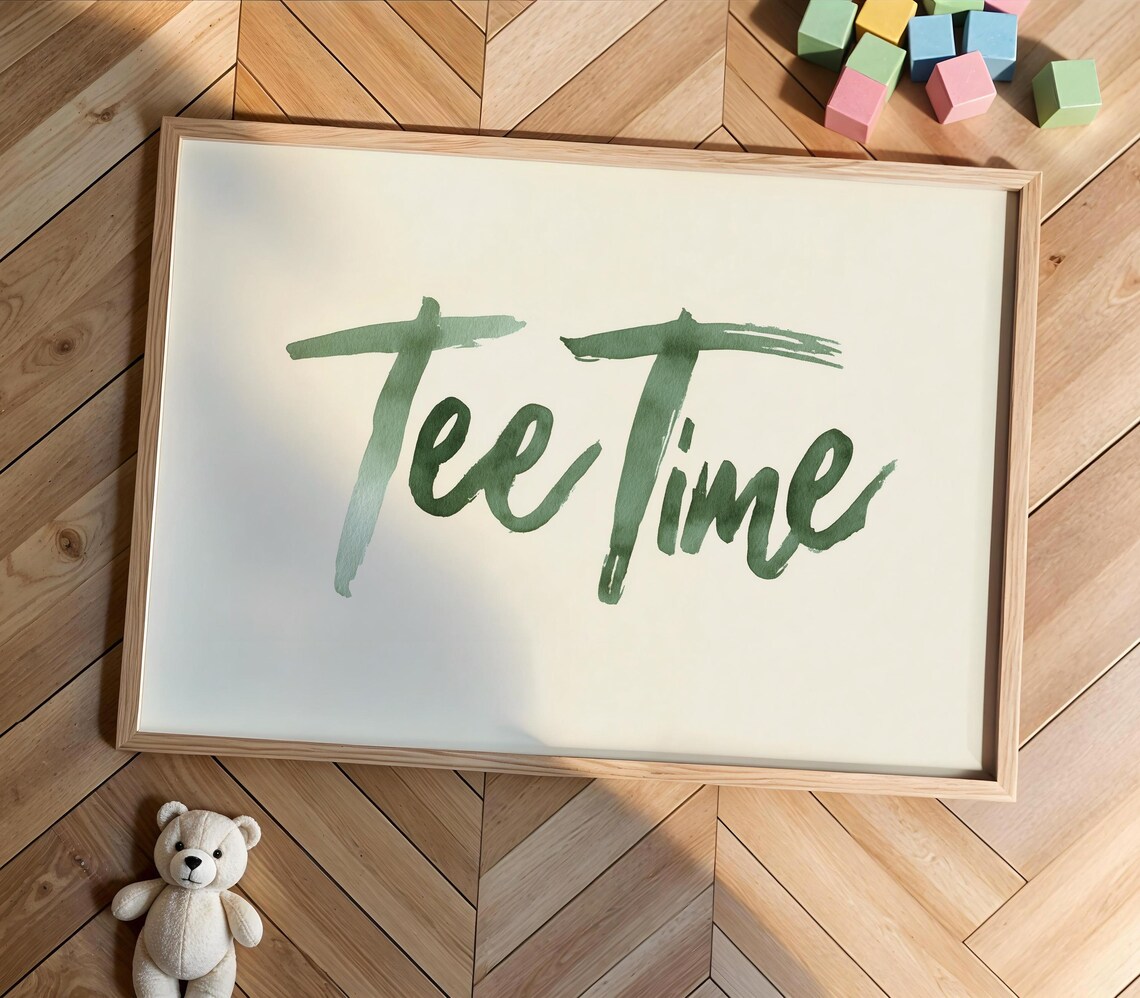 Tee Time Golf Quote Poster Green Watercolor Script Sporty Nursery Wall Decor