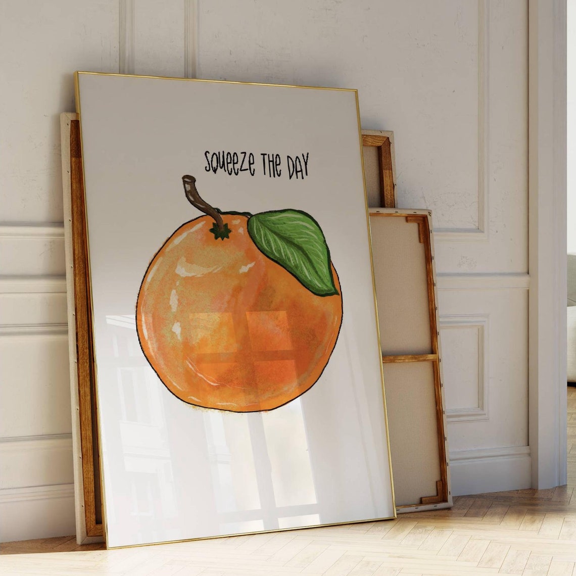 Squeeze The Day Watercolor Orange Cute Pun Quote Kitchen Fruit Poster - Image 4