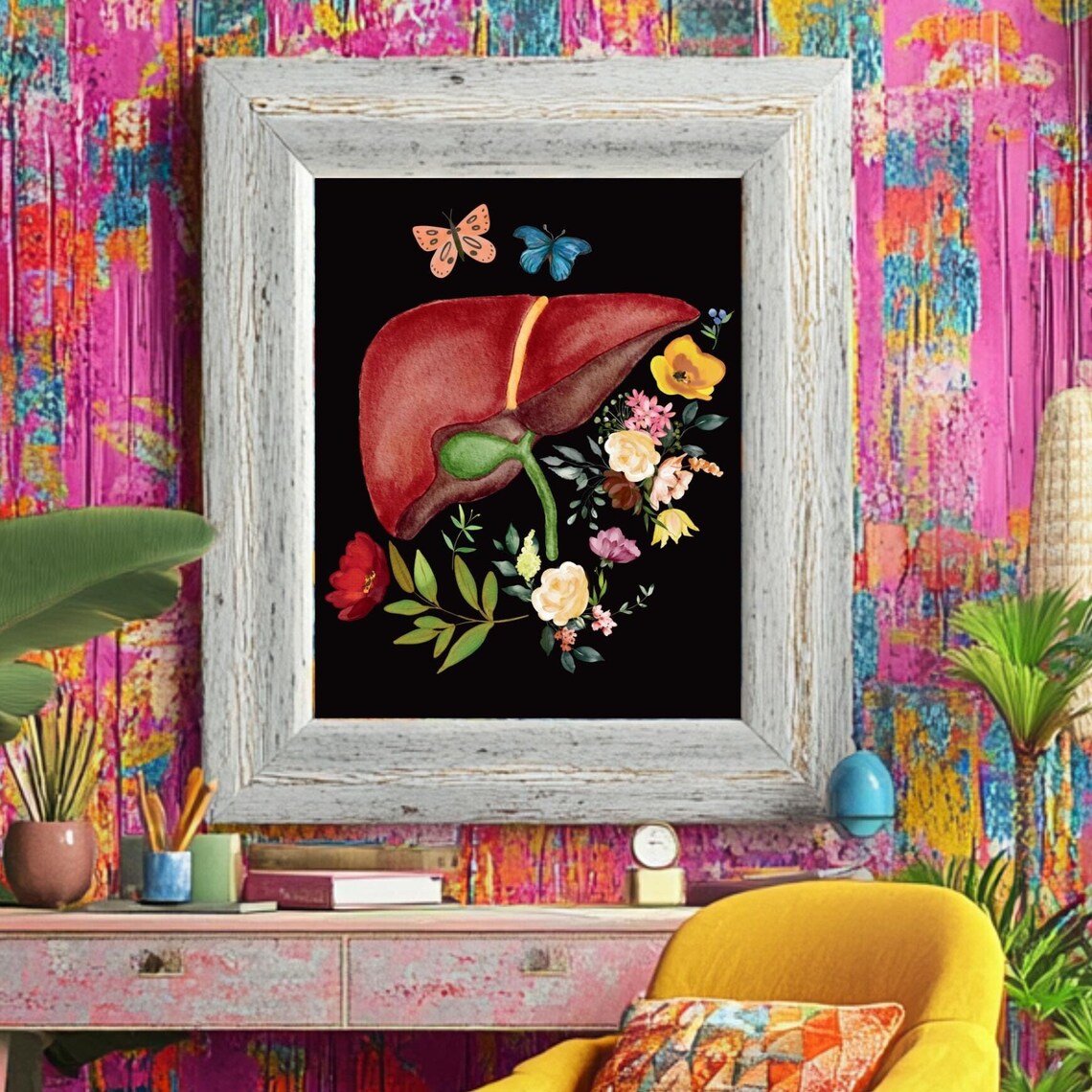 Anatomical Liver Floral Art Print, Medical Anatomy