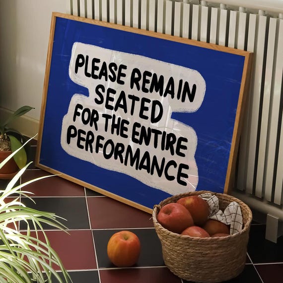 Funny Bathroom Art Print Please Remain Seated Blue Preppy Decor Instant