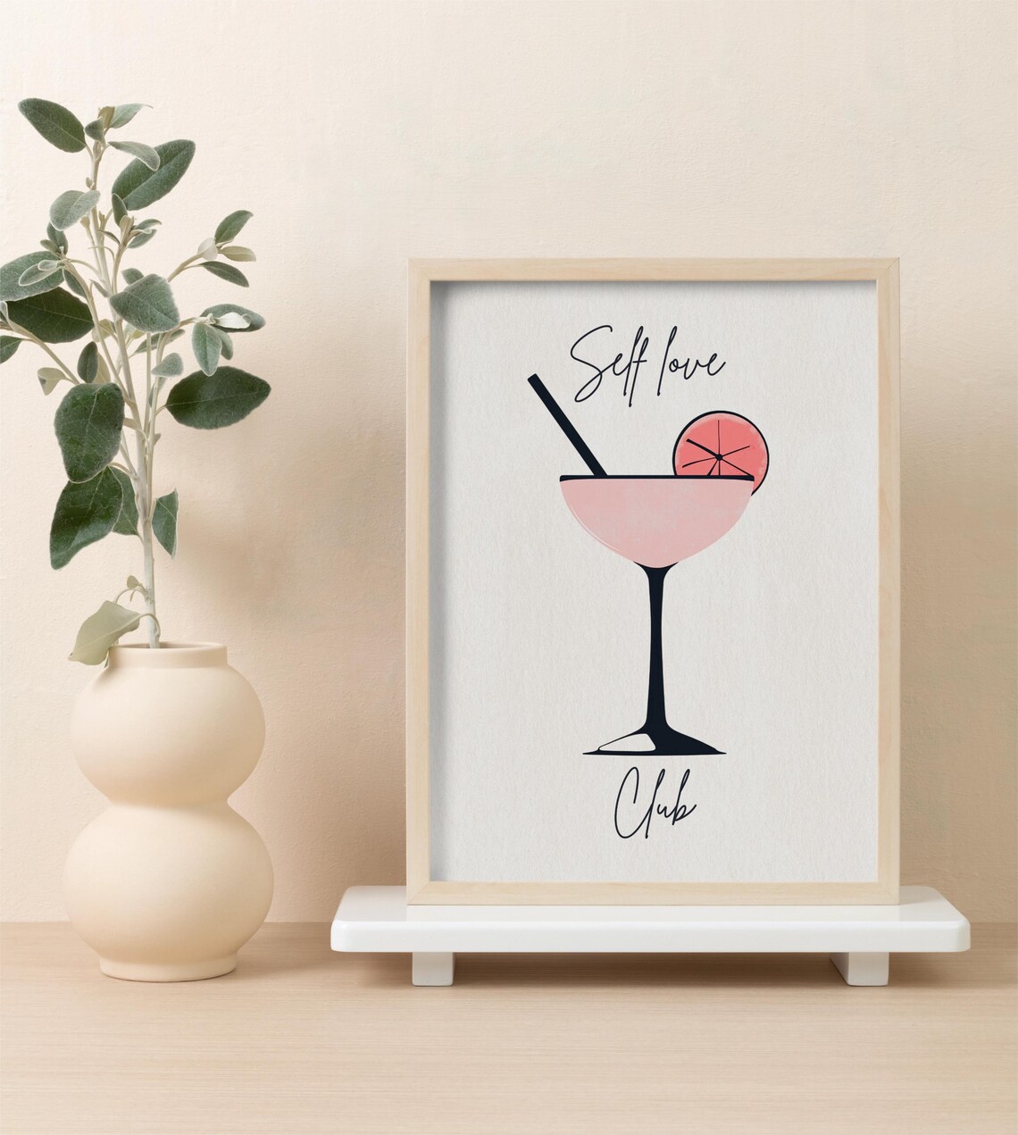 Self Love Club Pink Cocktail Minimalist Modern Bar Cart Wall Decor Poster - Image 4