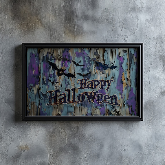 Rustic Halloween Sign Spooky Bats Distressed Wood