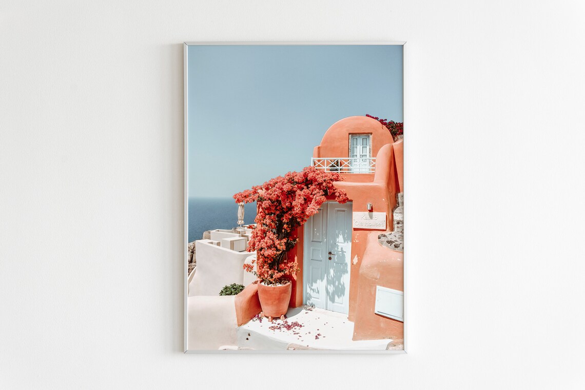 Santorini Mediterranean Travel Poster, Pastel Style - Image 2