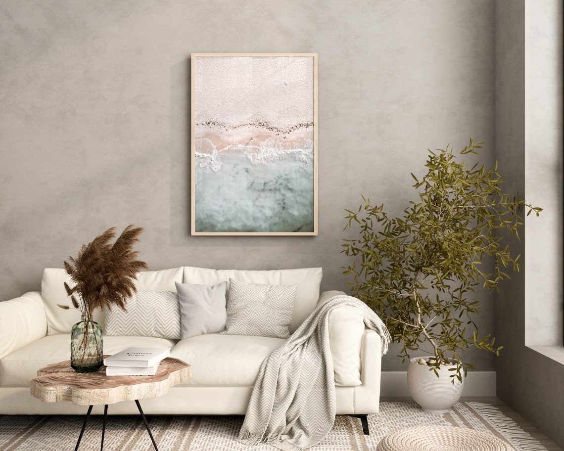 Aerial Beach Waves Blush Pink Sand And Mint Sea Coastal Wall Art - Image 2