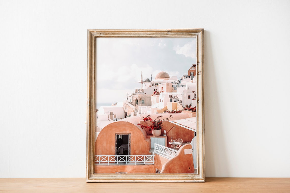 Santorini Greece Oia Windmill Terracotta Courtyard Travel Wall Print - Image 3