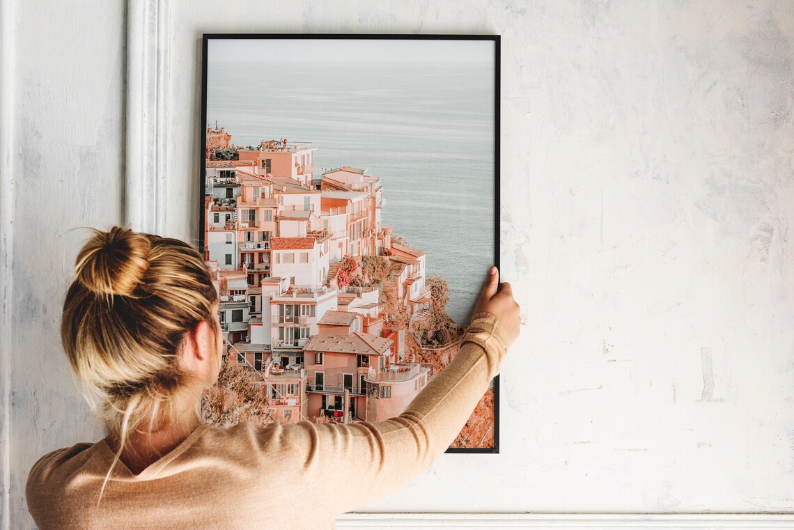 Manarola Cinque Terre Cliffside Village Pastel Travel Wall Print - Image 3