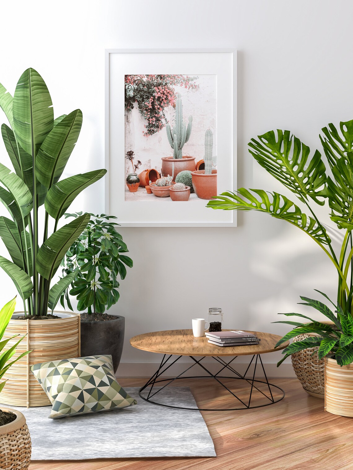 Terracotta Cacti Pots with Pink Bougainvillea Photography Poster - Image 2