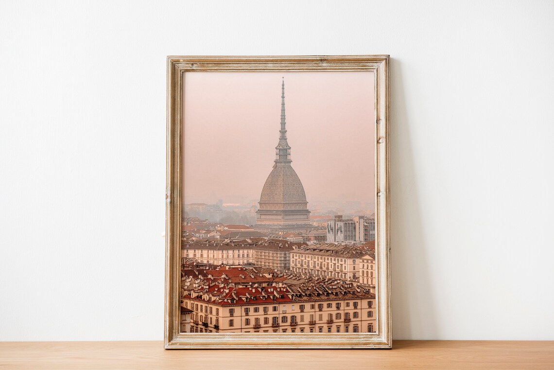 Turin Mole Antonelliana Rooftops Pastel Photo Italy City Travel Poster - Image 3