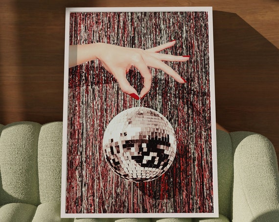 Disco Ball Decor Retro Wall Art Funky Decor Bar Cart Accessories 70s Wall Art Trendy Bar Cart Poster Downtown Girl College Apartment Decor