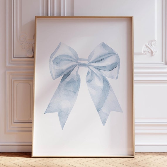 Blue Bow Wall Art Baby Girl Nursery Decor Trendy Wall Art Blue Prints For Dorm Light Blue Wall Art Watercolor Print Coastal Cowgirl Decor