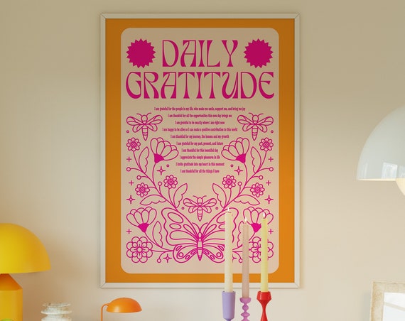 Daily Gratitude Affirmation, Eclectic Retro Art Print