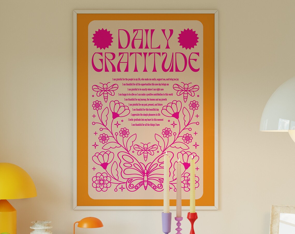 Daily Gratitude Affirmation, Eclectic Retro Art Print