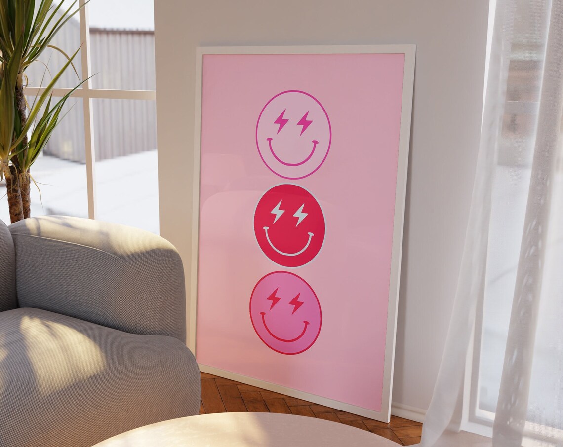 Smiley Face Drip Poster, Preppy Style Art Print