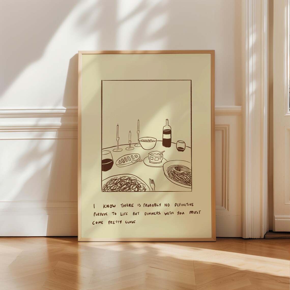 Dinners With You Brown Cosy Line Art Art Print
