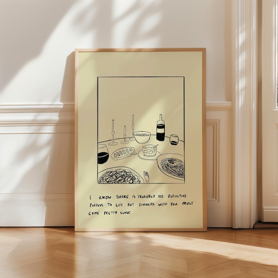 Dinners With You Line Art Art Print, Kitchen Decor