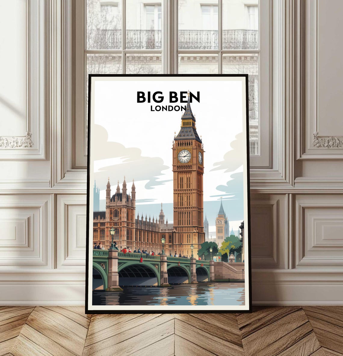 Big Ben London Retro Travel Landmark Westminster Bridge Poster