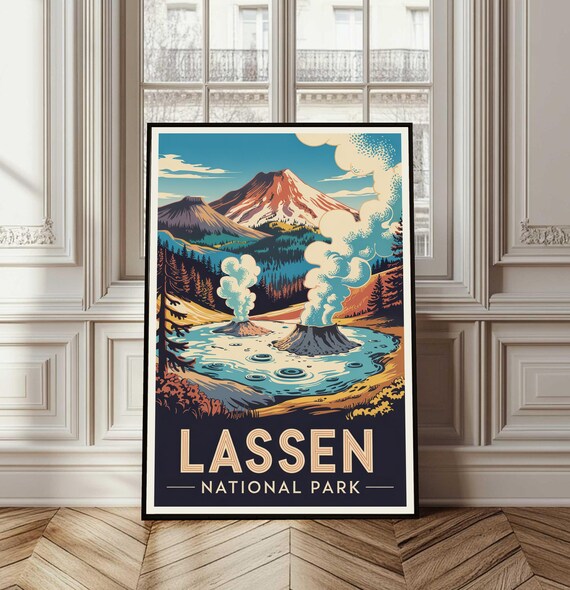 Lassen National Park Steaming Geothermal Vents Vintage Travel Poster