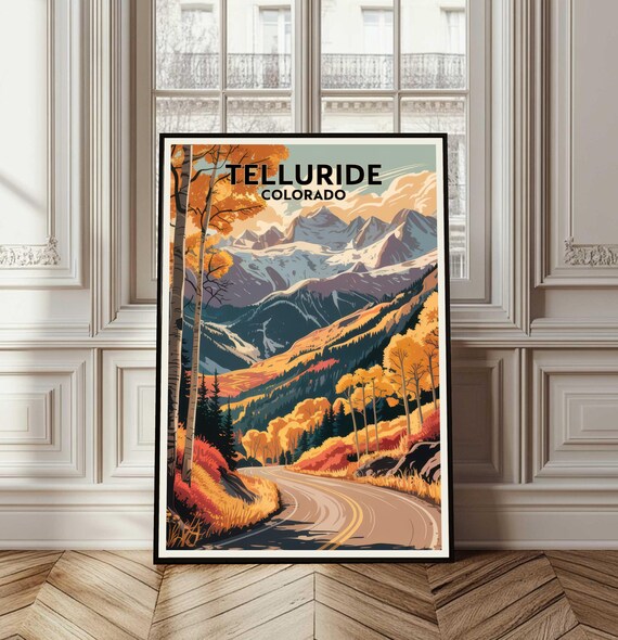 Telluride Colorado Winding Road Golden Aspens Mountain Fall Poster