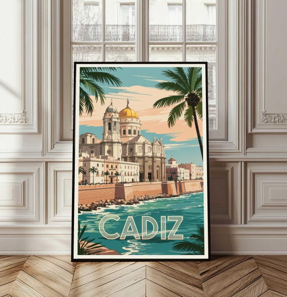 Cadiz Poster Travel Spain Print Wall Art City Gift Illustration Nature Coastal