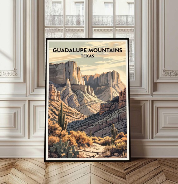 Guadalupe Mountains Texas Desert Cliffs Vintage Travel Poster