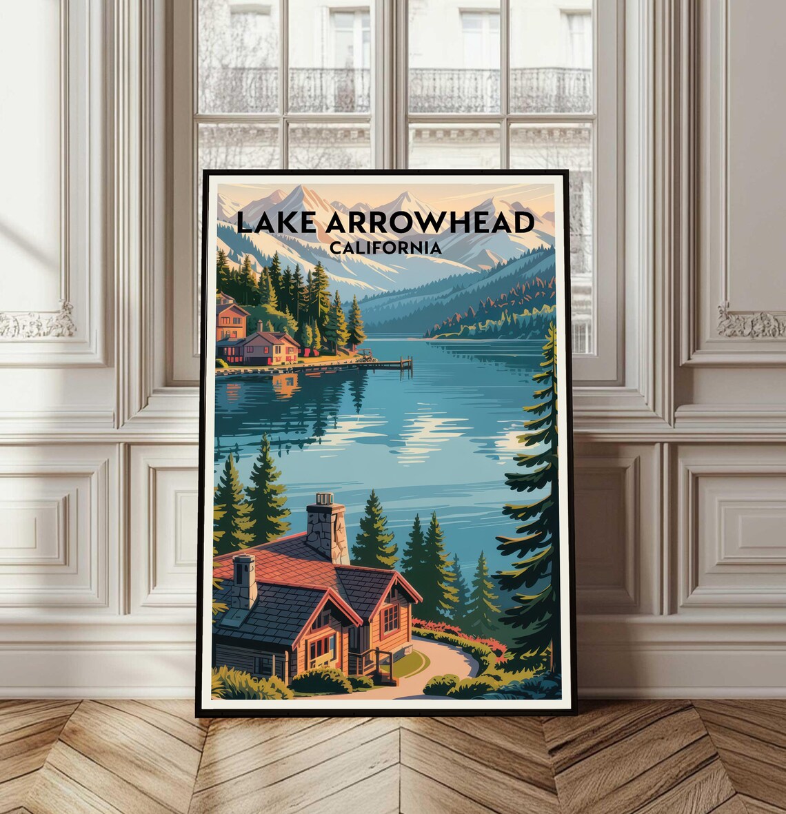 Lake Arrowhead California Retro Travel Poster Mountain Lake Art