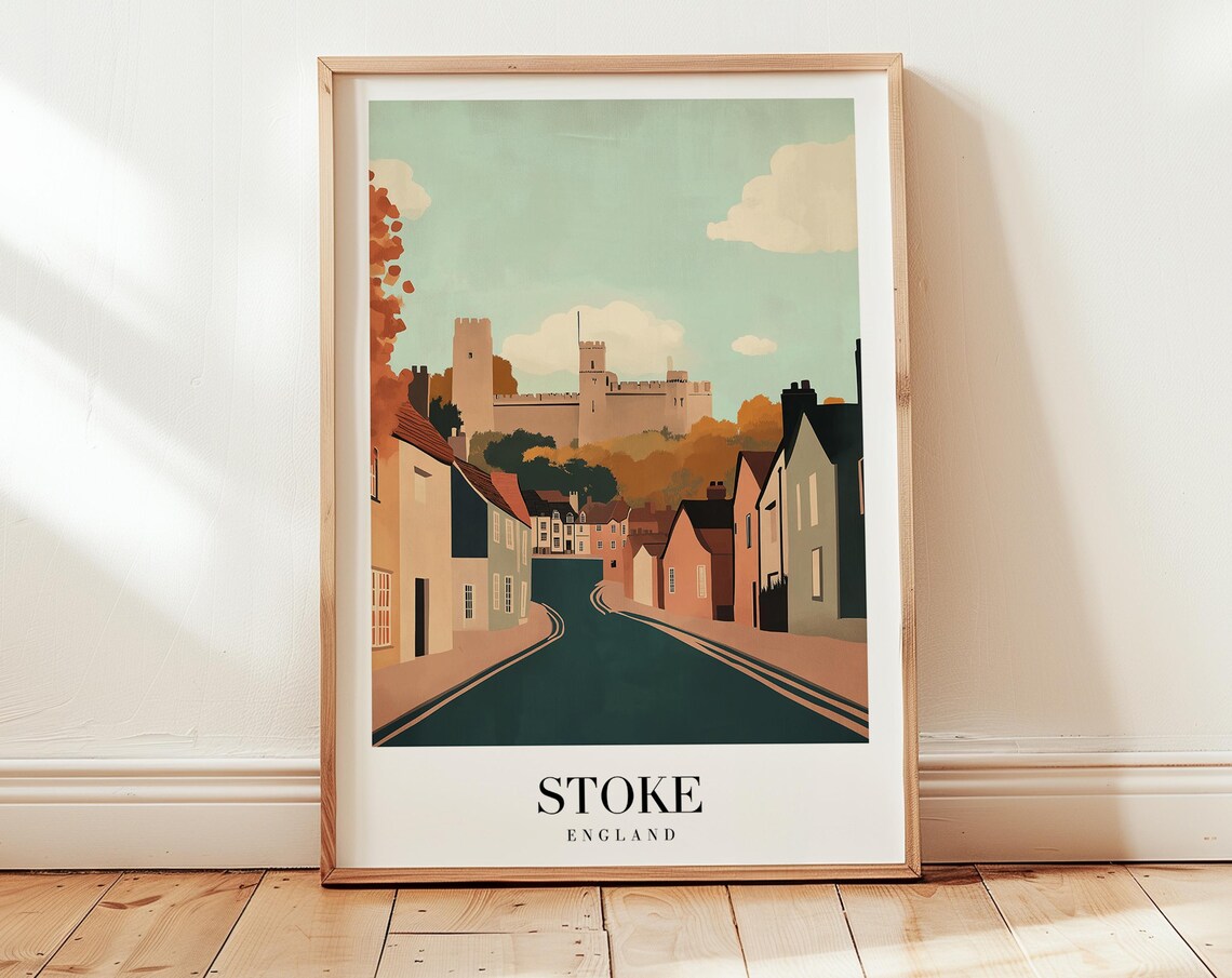 Stoke England Historic Castle Street Vintage Travel Poster Home Decor