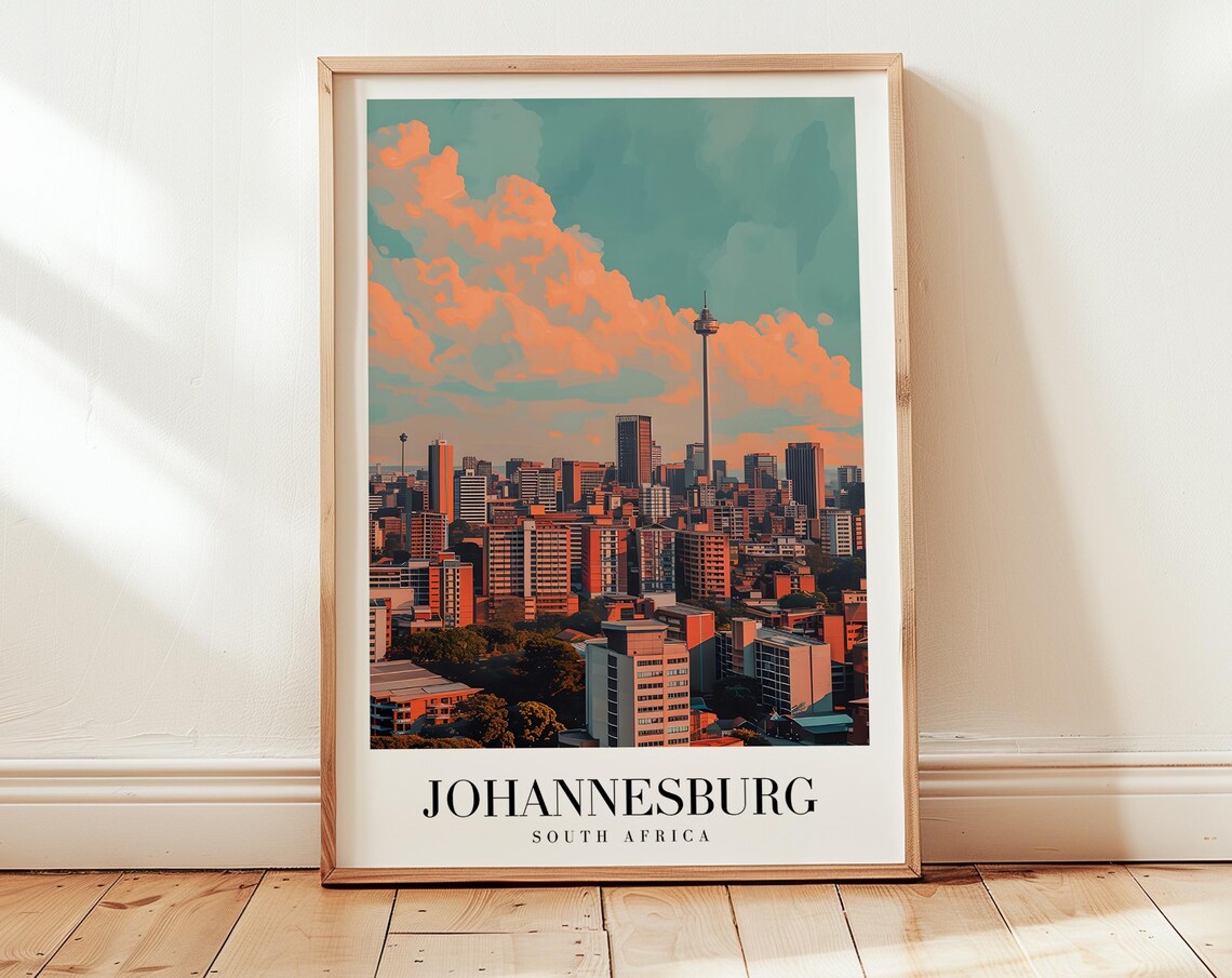 Johannesburg South Africa Skyline Hillbrow Tower Sunset Travel Poster