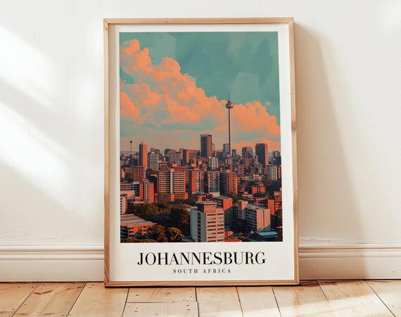 Johannesburg Travel Poster South Africa Wall Art Personalized Gift Birthday Wedding Anniversary Housewarming Present