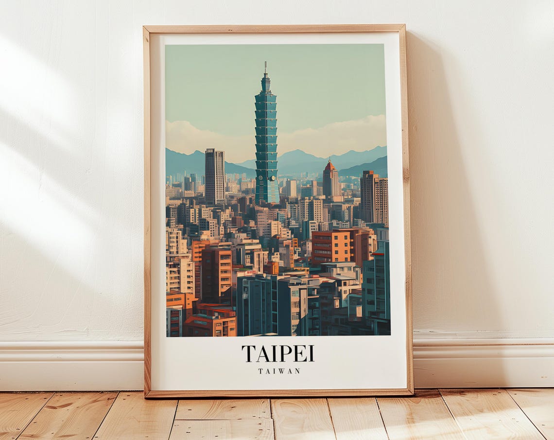 Taipei 101 Skyscraper Taiwan Retro City Skyline Travel Poster