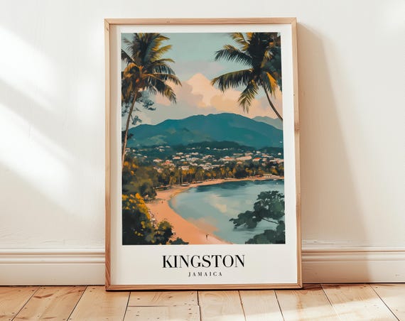 Kingston Travel Poster Jamaica Wall Art Soft Color Retro Print Minimalist For Wanderlust Interiors