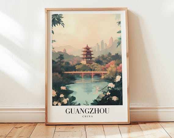 Guangzhou Travel Poster China Wall Art Soft Color Retro Print Minimalist For Wanderlust Interiors