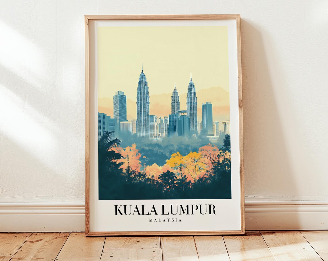 Kuala Lumpur Skyline Petronas Towers Malaysia Minimalist Travel Poster