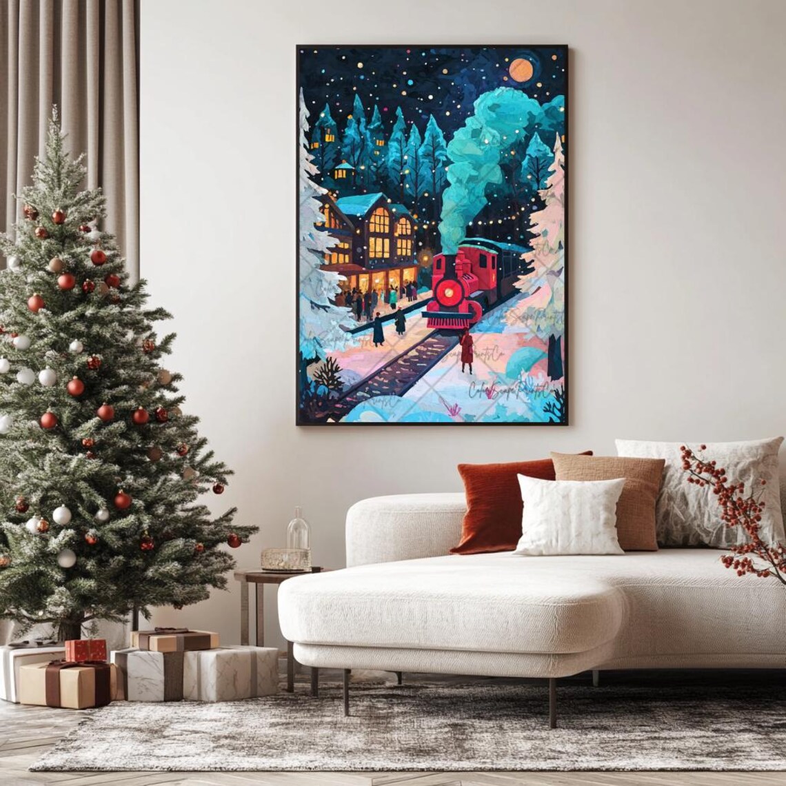 Christmas Train Holiday Poster, Snowy Railroad Print - Image 4