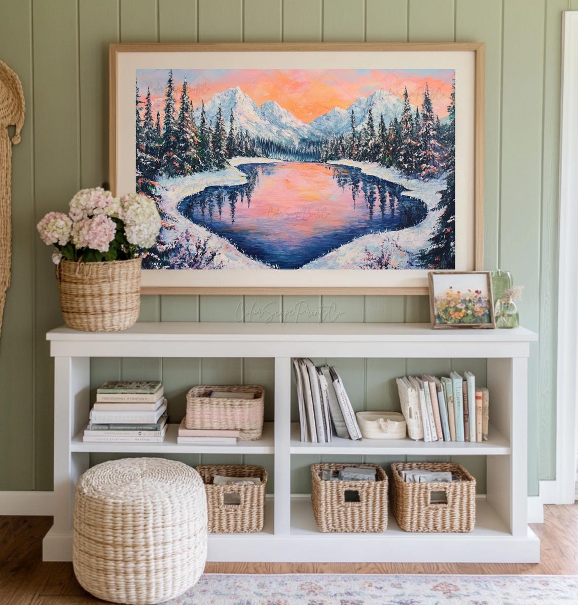 Snowy Mountain Lake Sunset Reflection Winter Landscape Poster - Image 3
