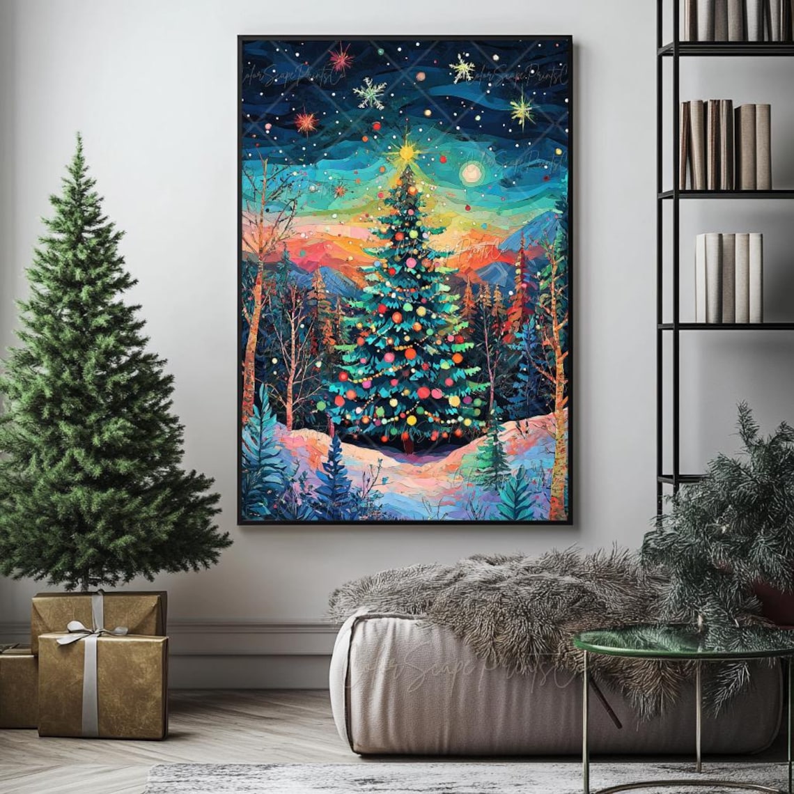 Van Gogh-Inspired Colorful Christmas Tree Art Print - Image 2