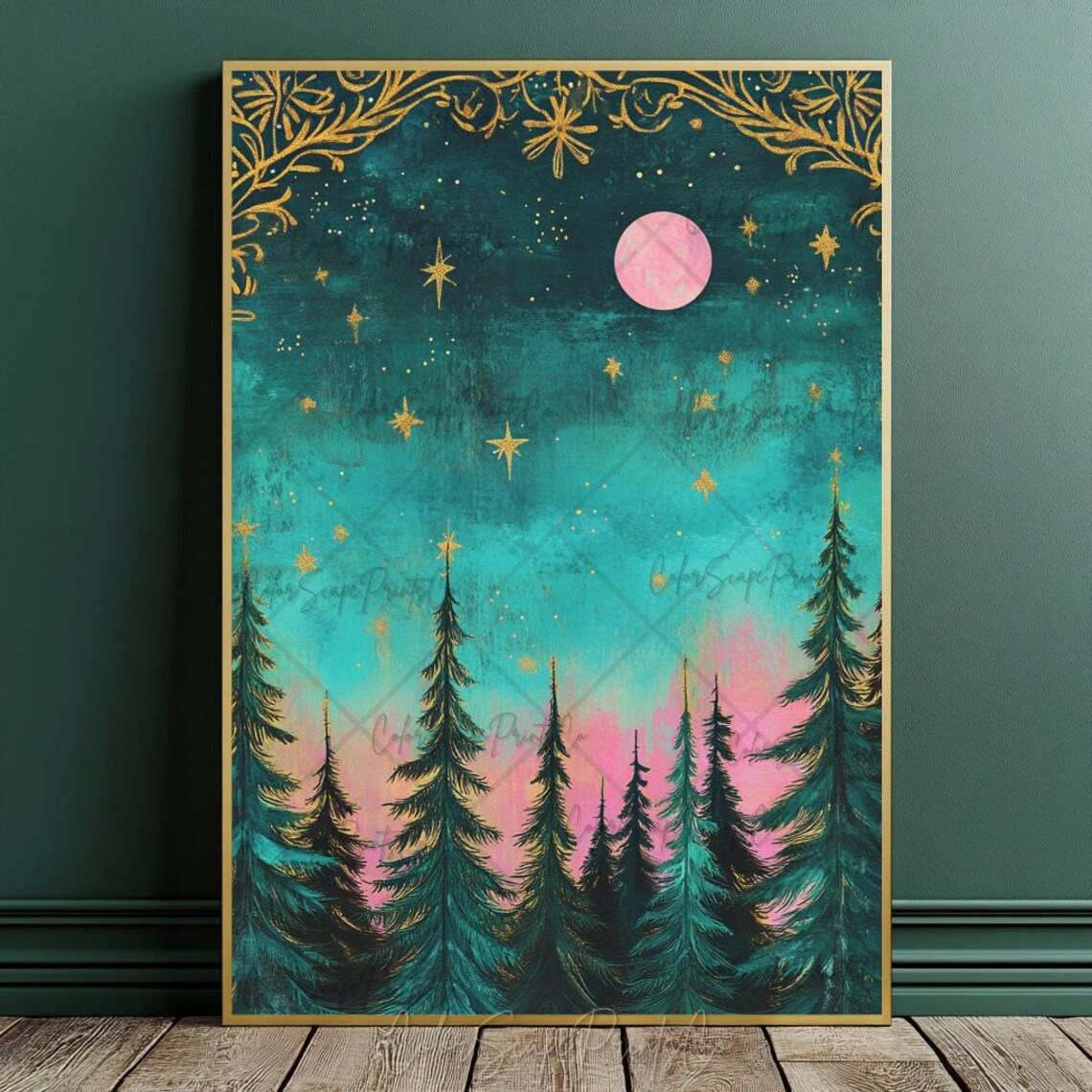 Whimsical Christmas Tree Painting, Winter Forest Art Print - Image 3