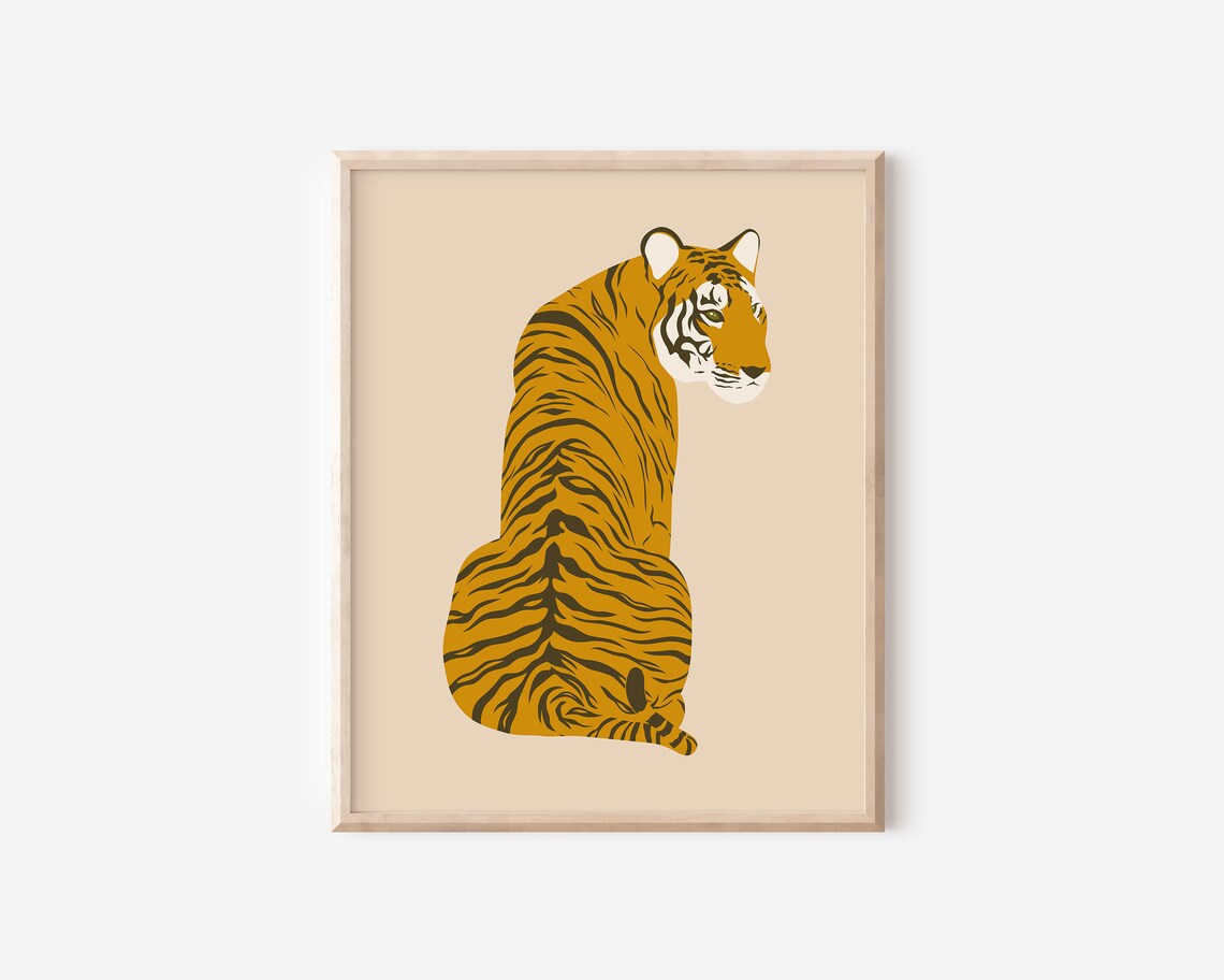 Abstract Tiger Art Print, Neutral Boho Safari Decor