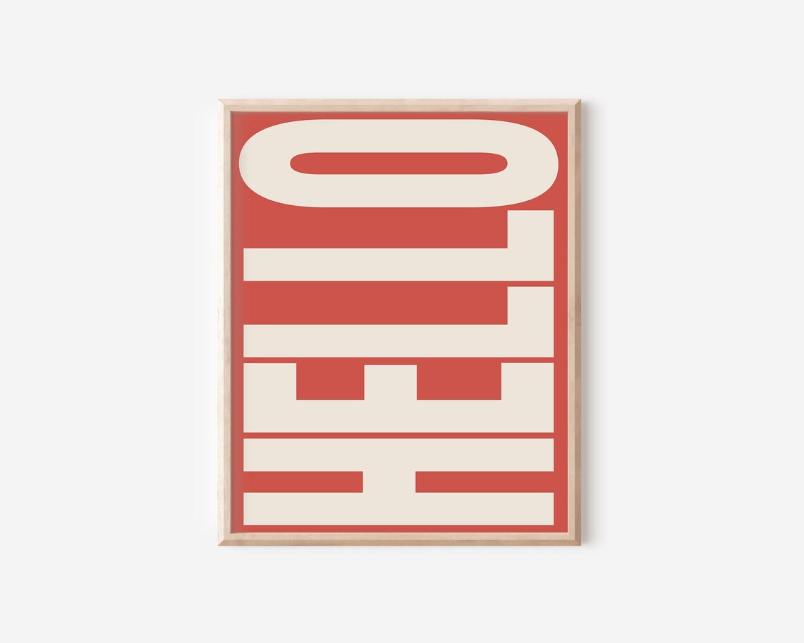 Hello Bold Retro Greeting Typography Warm Terracotta Wall Poster - Image 2