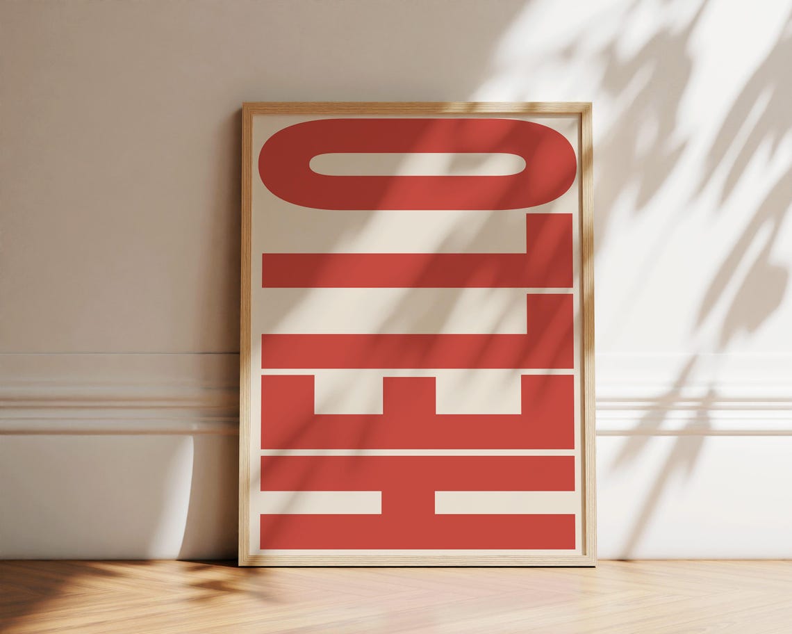 Hello Retro Greeting Bold Typography Warm Red Text Cream Poster