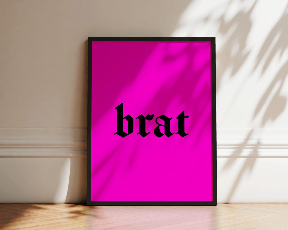 Brat Black Blackletter Bold Trendy Typography Pink Y2K Poster - Image 2