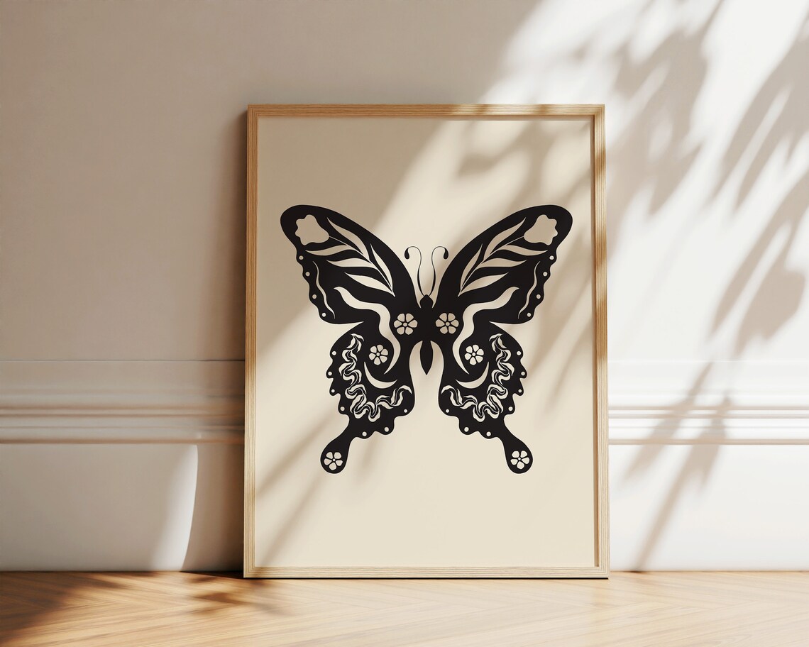 Folk Art Butterfly Cottagecore Botanical Art Print