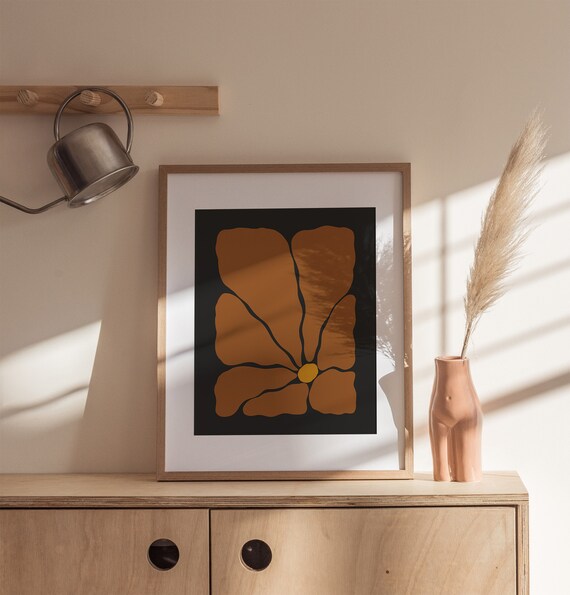 Caramel Copper Abstract Bloom Amber Dot Deep Black Retro Poster