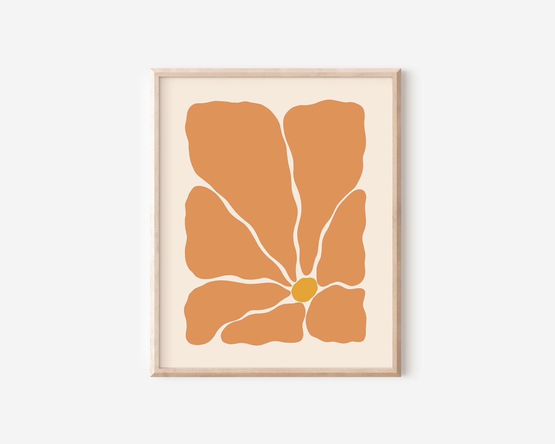 Abstract Burnt Orange Flower Yellow Center Modern Art Wall Decor Poster