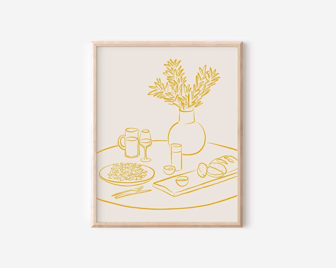 Gold Table Setting Line Art Dinner Party Kitchen Minimalist Poster