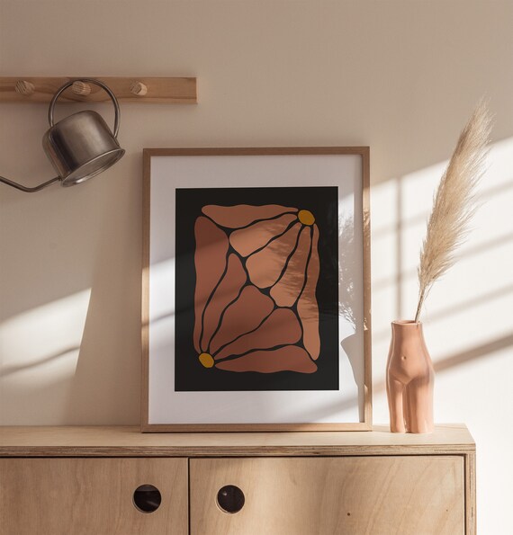 Retro Groovy Bloom Terracotta Rust Single Flower Dark Wall Art