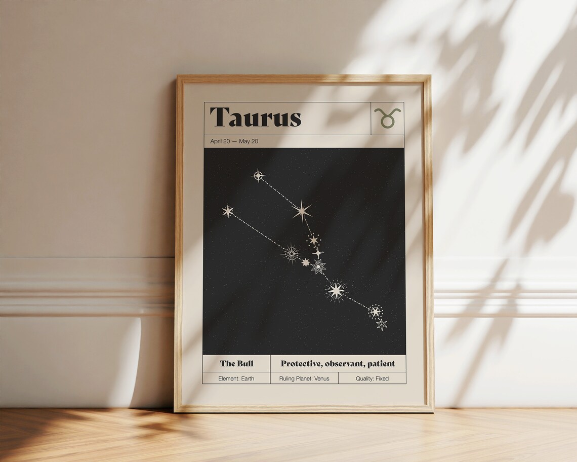 Taurus Star Constellation Art Print, Neutral Astrology - Image 3