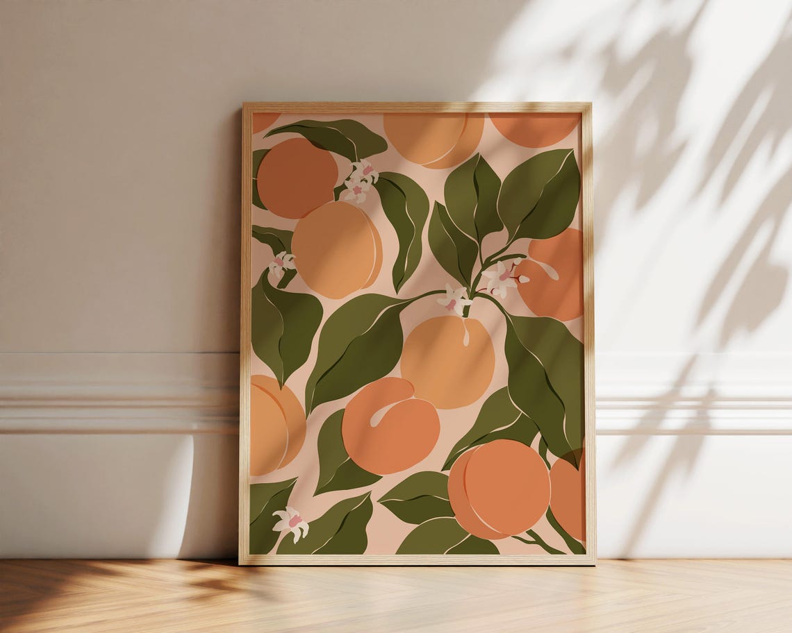 Apricot Branch Botanical Illustration Blush Kitchen Decor Poster